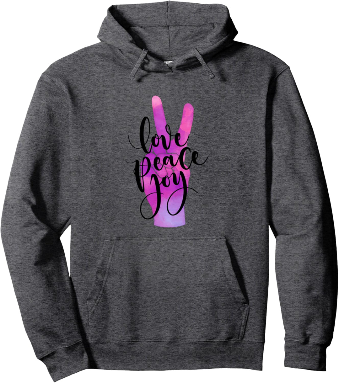 Cool Love Peace Joy with Peace Hand Illustration Graphic Pullover Hoodie