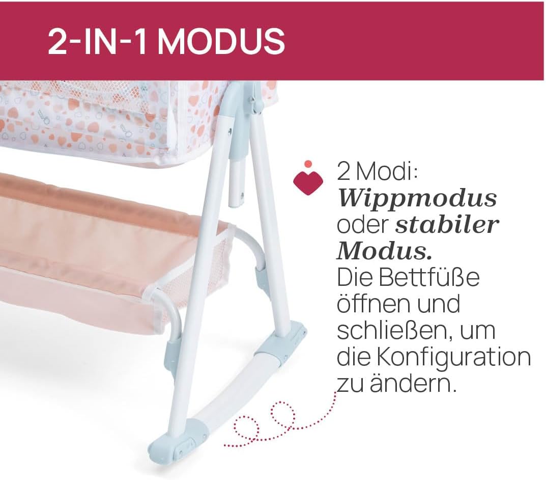 Chicco Next to Me Wiege für Puppen, für Kinder ab 3 Jahren, Spielzeugwiege, höhenverstellbar, mit Me