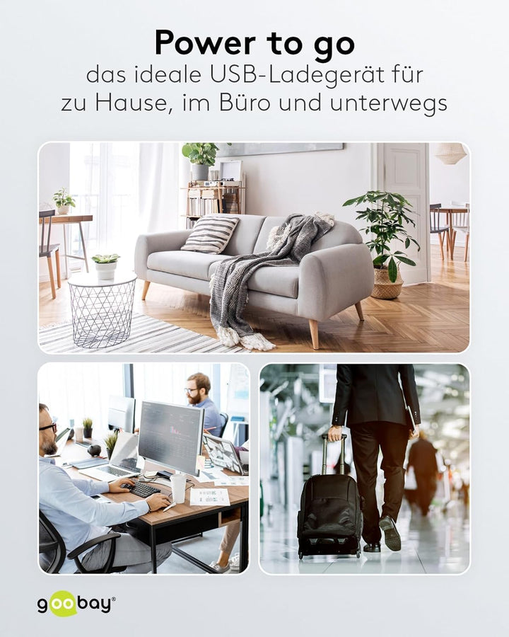 Goobay 65407 USB C Ladegerät Netzteil 65W Power Delivery PD Schnellladegerät/iPhone/Android/USB-C &amp;