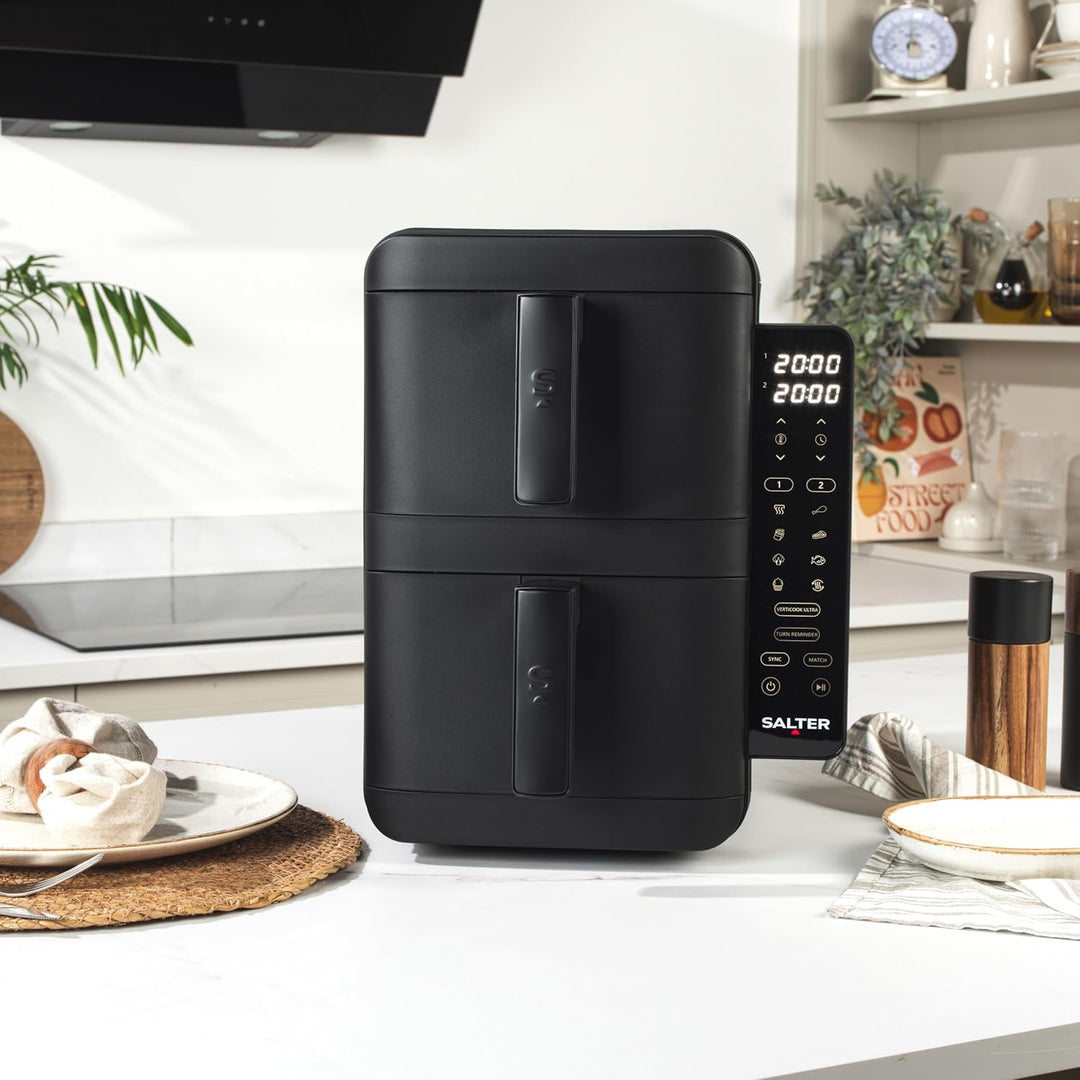 Salter VertiCook Ultra Stapelbare Heissluftfritteuse – 9 L Digitale Heissluftfritteuse, 2 x 4,5L Kör