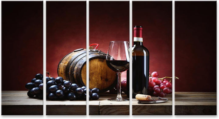 islandburner Bild auf Leinwand Rotwein Glas Trauben Flasche Kleines Fass Bilder Wandbilder Poster Le