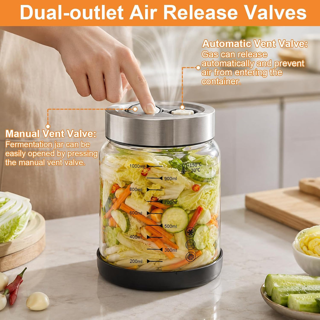 Diesisa 2 Stück 1L Borosilikatglas Fermentiergläser für Kimchi Sauerkraut | Fermentierglas mit Doppe
