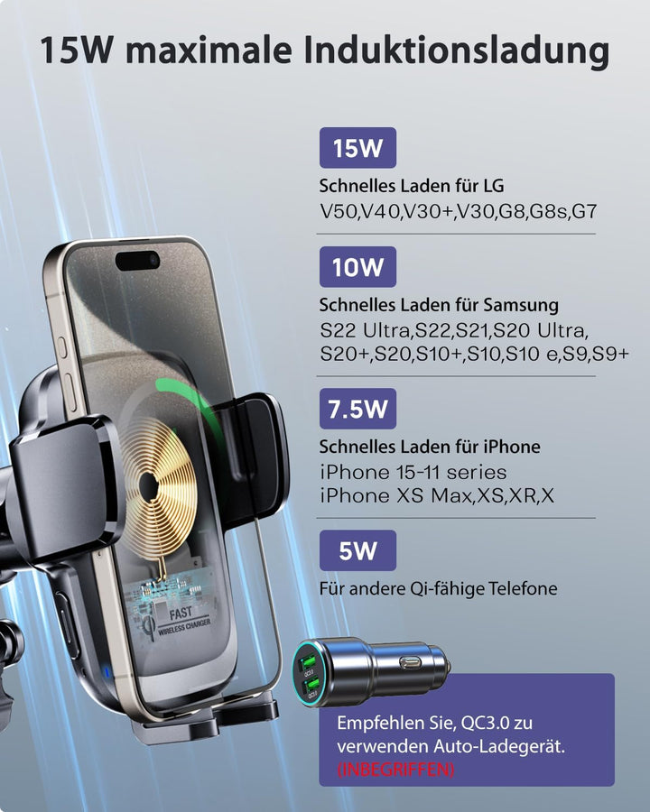 KPON Handyhalterung Auto mit Ladefunktion, Induktive ladestation Auto 15W,Auto zubehör Handyhalterun