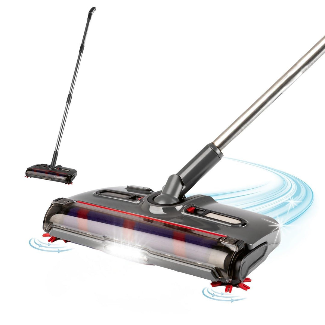 CLEANmaxx Akkubesen kabellos | Bodenfeger mit 1.200 U/min & 4 Bürsten | inkl. LED-Licht | Anti-Haar-