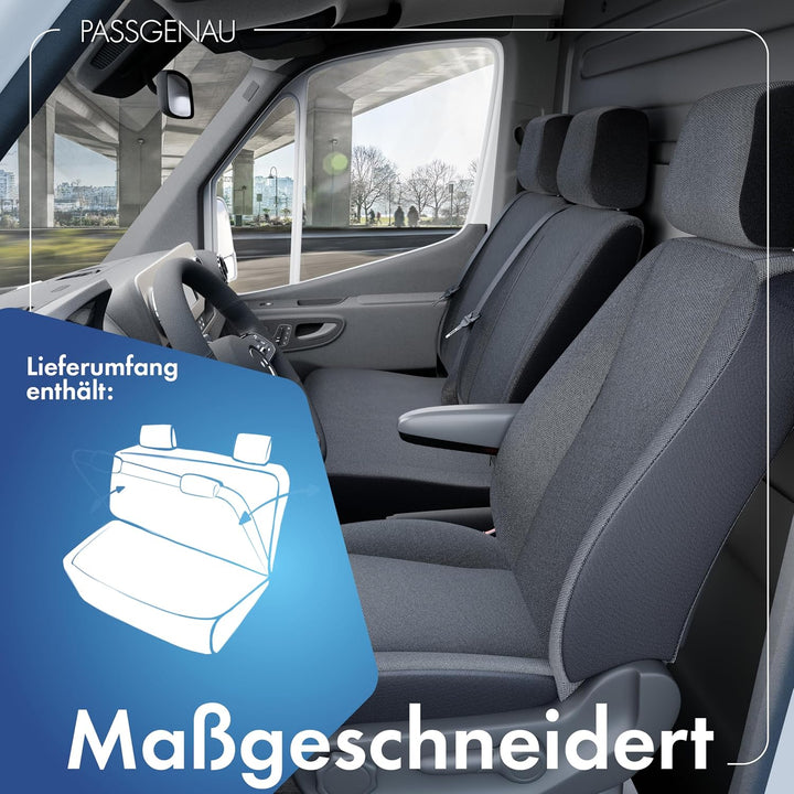 Walser Transporter Sitzbezüge Auto für VW T6, Doppelbank vorne klappbar, Sitzbezüge aus Stoff, Sitzs