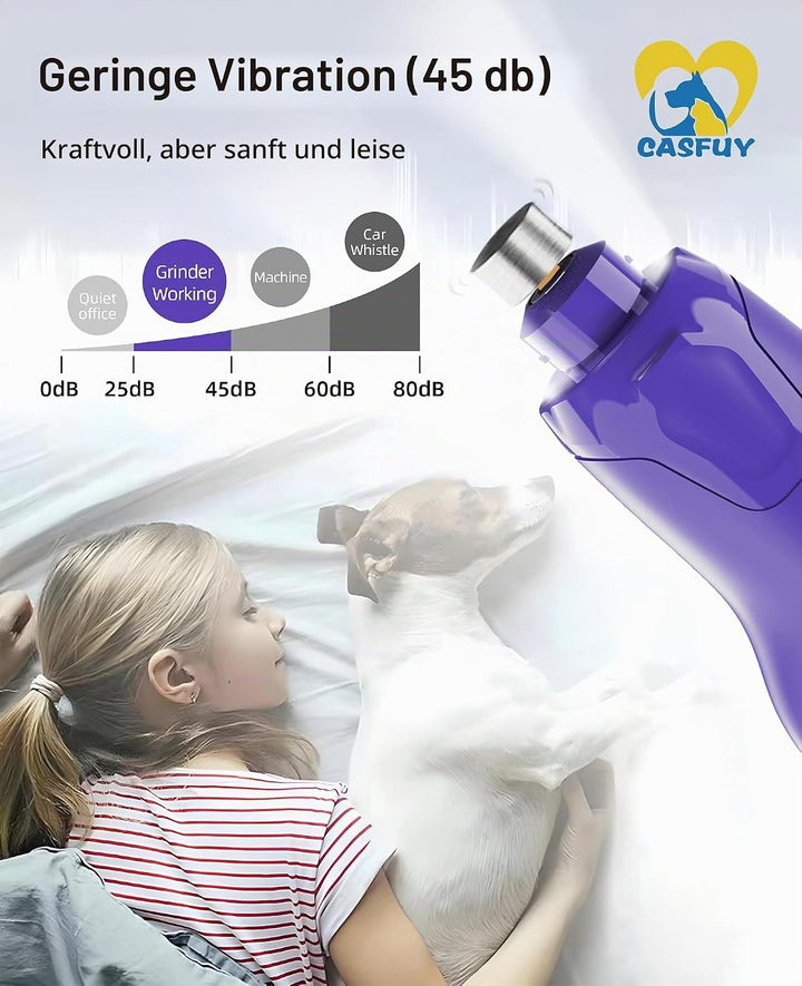 Casfuy Krallenschleifer für Hunde - (45 dB) 6-Gang-Haustier-Krallenschleifer mit 2 LED-Lichtern für