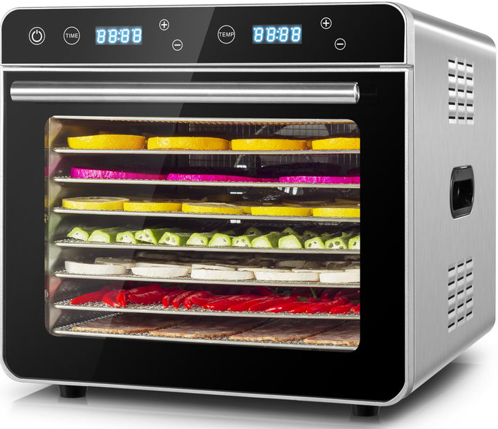 Kwasyo Dörrautomat Edelstahl DA 800, 8 Edelstahl-Dörrtabletts, LED-Display, 24 Std. Zeitschaltuhr,Te