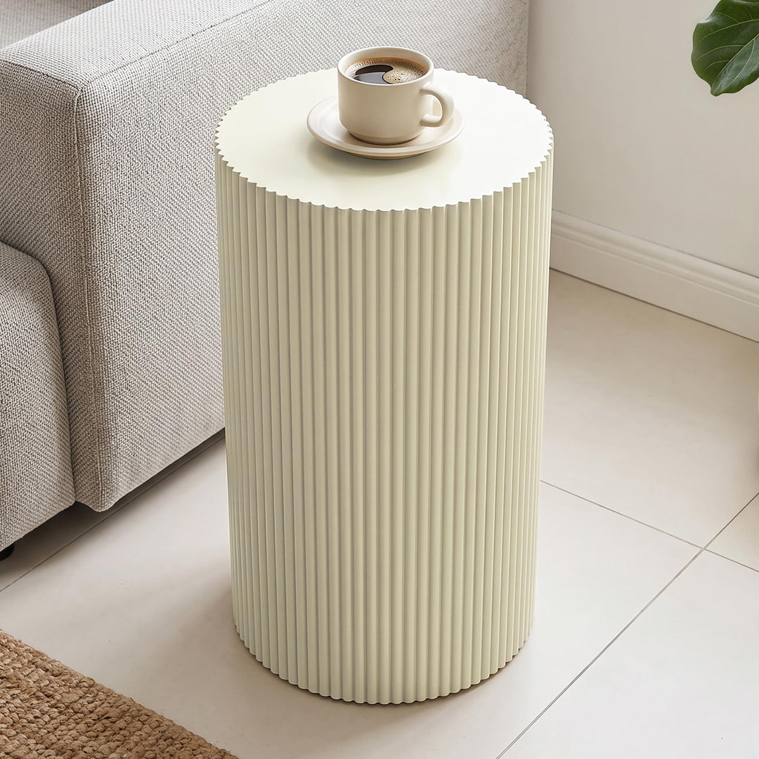 Hometopia Runder Beistelltisch, Holz, modernes geriffeltes Design, Ø 50 cm | Beige Moderner Sofatisc