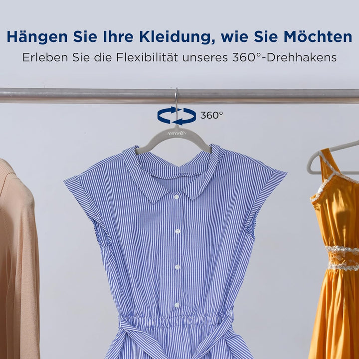 SereneLife Graue Kleiderbügel Samt 100 Stück, Kleiderhaken für Aufbewahrung &amp; Organisation, Bügel ru