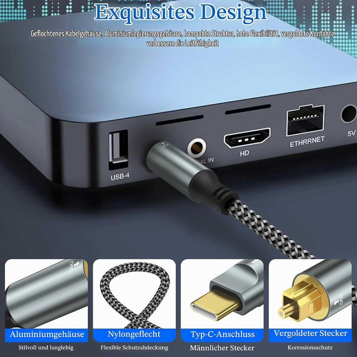 XMSJSIY USB C zu TOSLINK Optisches Audiokabel Unidirectional USB Typ C zu TOSLINK SPDIF Glasfaser Di