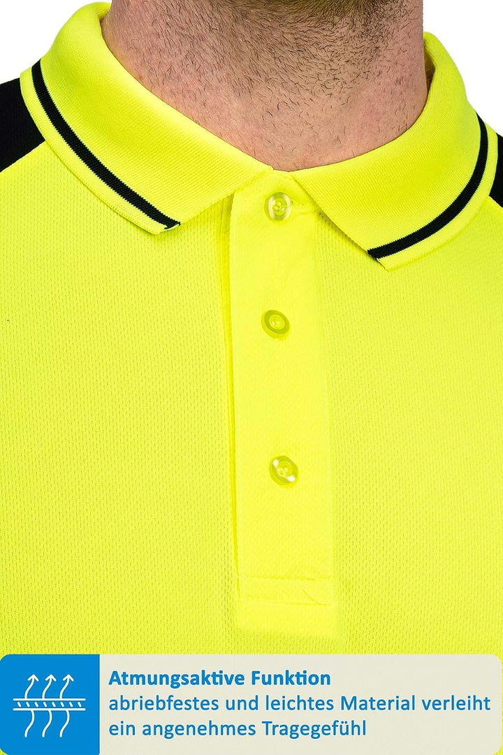 Herren Warnschutz Poloshirt, Hohe Sichtbarkeit durch Reflexstreifen EN ISO 20471 Klasse 2 XXL Neonge