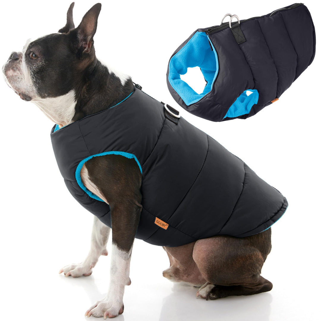 Gooby Gepolsterte Weste für Hunde, solide, schwarz, Grösse M, warme Fleece-Jacke mit Reissverschluss
