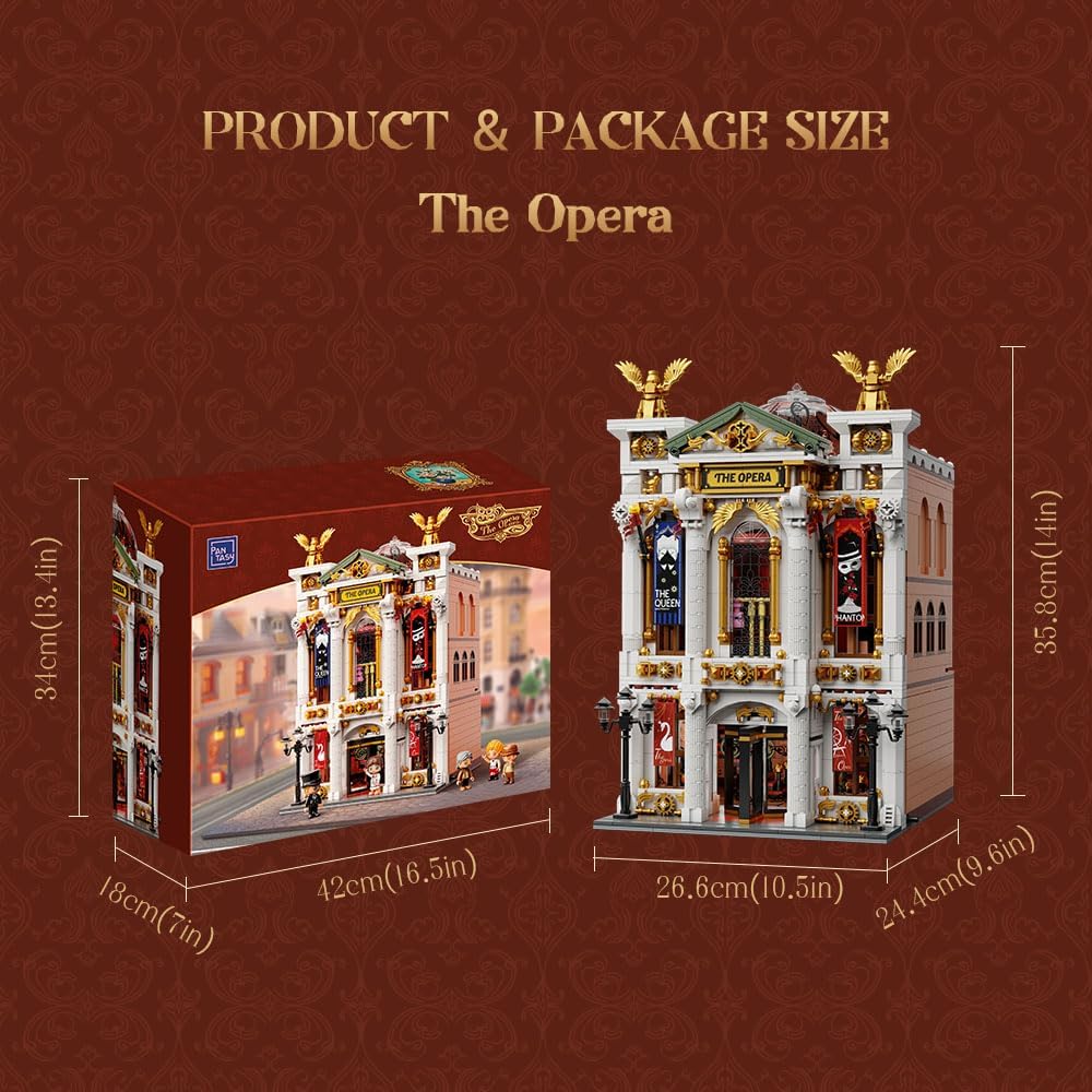 PANTASY Vintage Europäisches Grand Theater Bauset Modulares Modell mit Kristalllüster, Transparentem