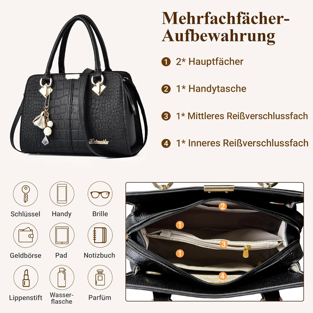 DIRRONA Damenhandtasche Mit Elegantem Anhänger Aus Weichem Verbessertem PU-Leder Und Goldenen Beschl
