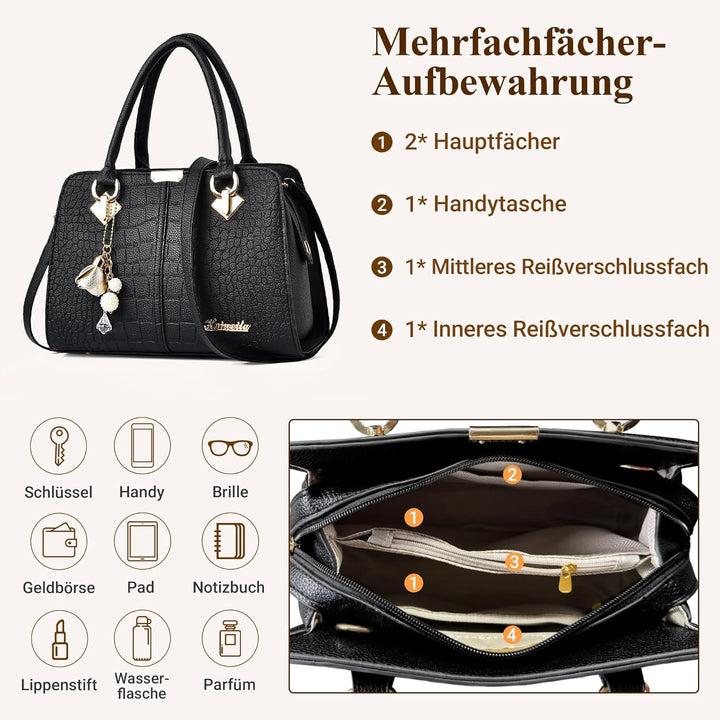 DIRRONA Damenhandtasche Mit Elegantem Anhänger Aus Weichem Verbessertem PU-Leder Und Goldenen Beschl
