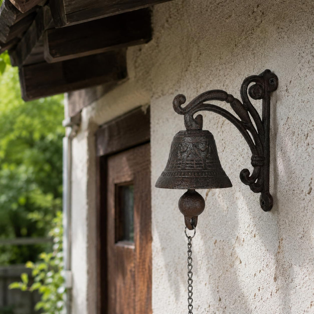 Türglocke Gusseisen, Gartenglocke mit Kordel, Antikes Design, Haustür Wandglocke, Gartendeko, Outdoo