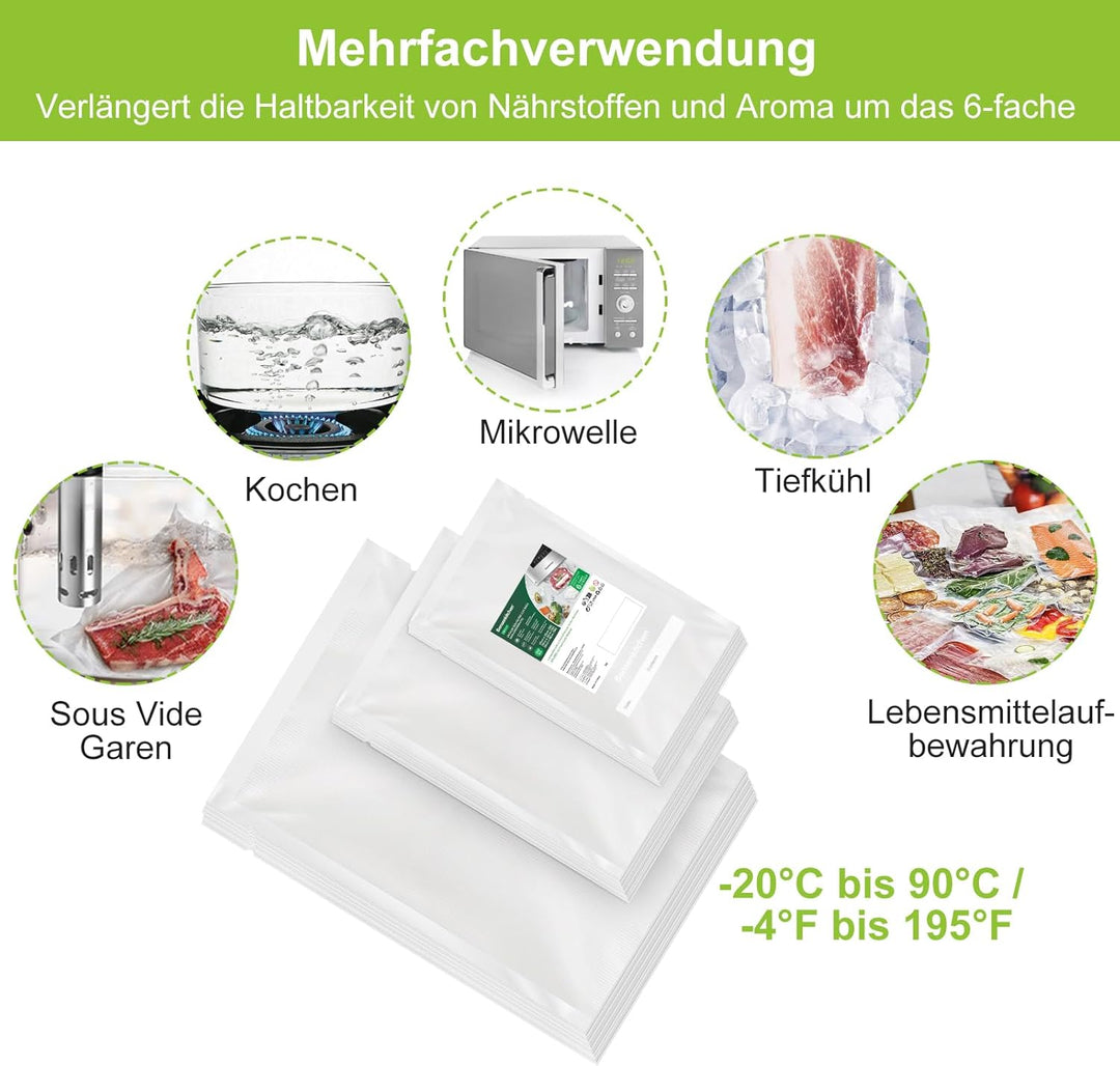 Bonsenkitchen Vakuumierbeutel 150 Beutel - 15x25 cm (50)+20x30 cm (50)+ 28x40 cm (50), für jede Grös