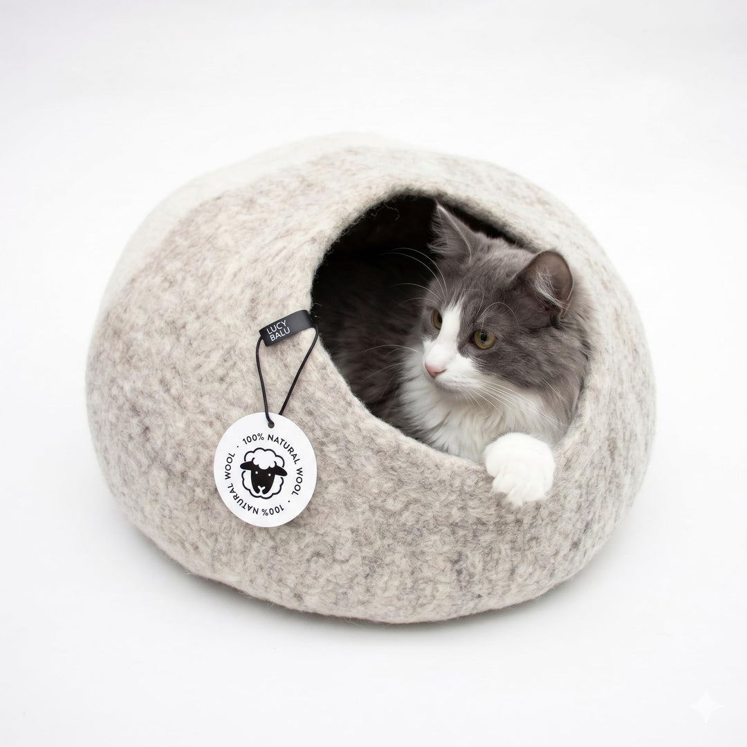 LucyBalu® Premium Katzenhöhle aus Filz | Natürliches Katzenbett aus 100% Flauschiger Wolle | Filzhöh