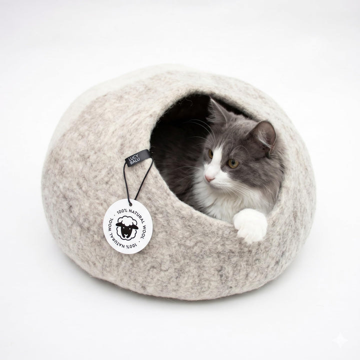 LucyBalu® Premium Katzenhöhle aus Filz | Natürliches Katzenbett aus 100% Flauschiger Wolle | Filzhöh