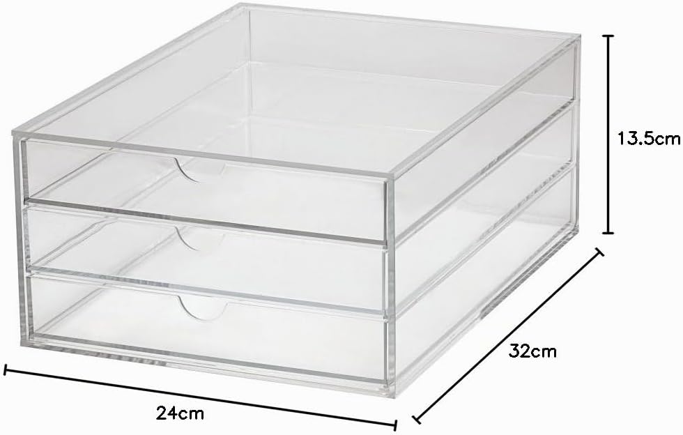 MAUL Schubladenbox A4 aus Acryl | Schreibtisch Organizer mit 3 Fächern zur Aufbewahrung von Papier,