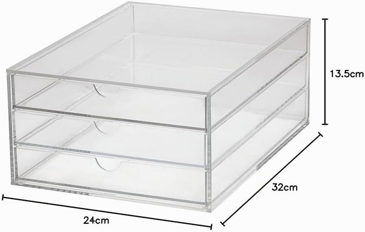 MAUL Schubladenbox A4 aus Acryl | Schreibtisch Organizer mit 3 Fächern zur Aufbewahrung von Papier,
