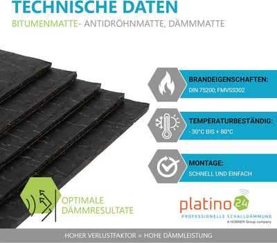 platino24 50x Bitumenmatten 500x200x2,8mm, Antidröhnmatten selbstklebend mit Antiblockschicht, Dämmm