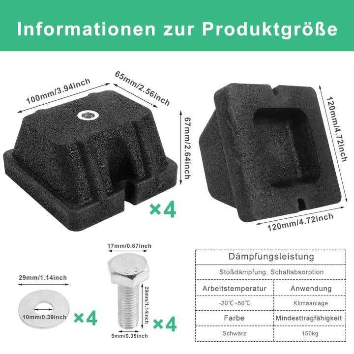 Dämpfungssockel Klimaanlage Bodenkonsole Wärmepumpe Antivibrationsfüsse 4Stk