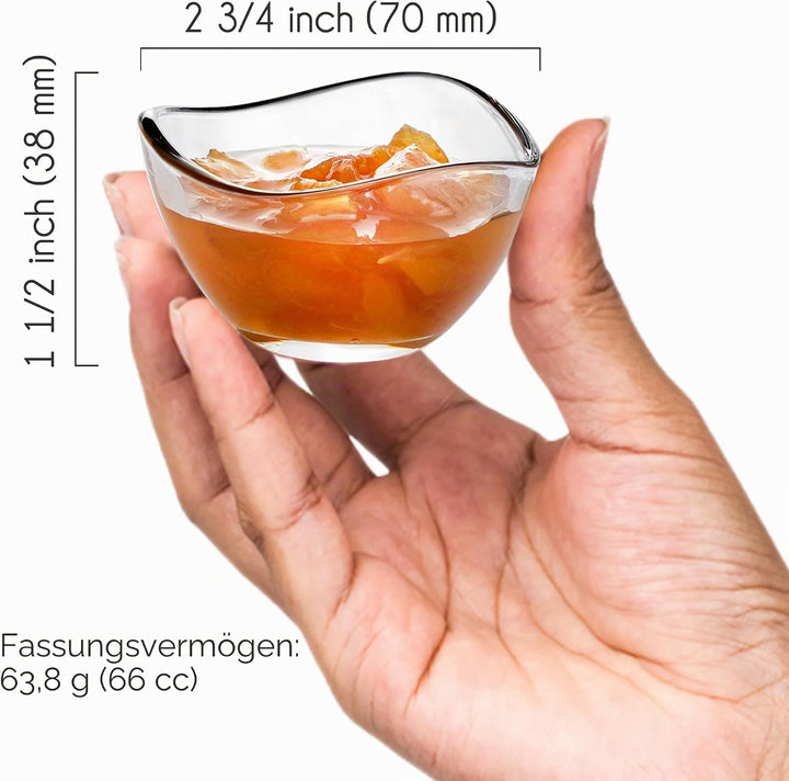 CRYSTALIA Mini Glas Dipschale 6'er Set, 66ml, 100% BLEI FREI Kleine Marmeladenschale, Servierschalen