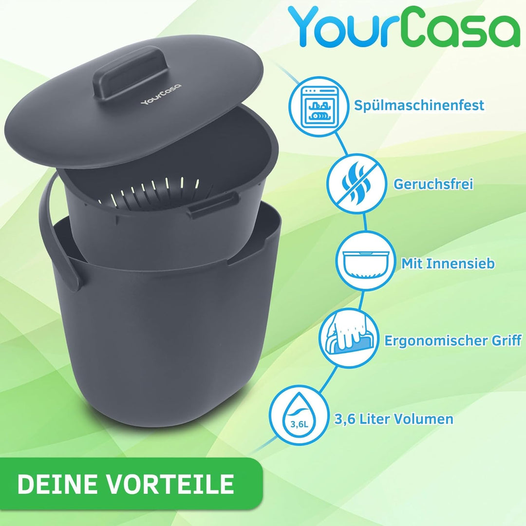 YourCasa Biomülleimer Küche 3,6L - Komposteimer für alltäglichen Biomüll Behälter Spülmaschinenfest