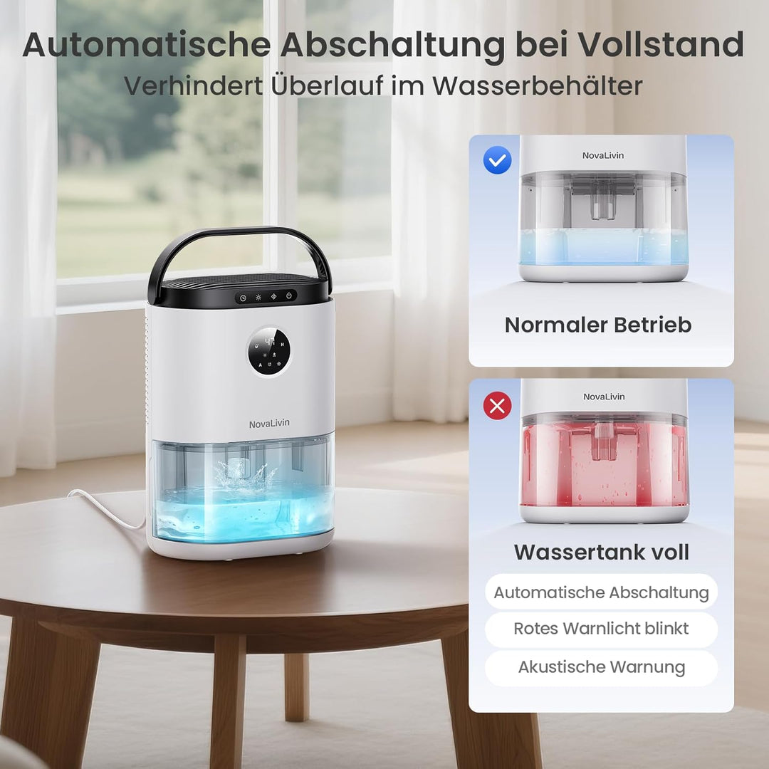 Raumentfeuchter Luftentfeuchter mit 2L Wassertank, Automatische Abschaltung und Feuchtigkeitsregelun