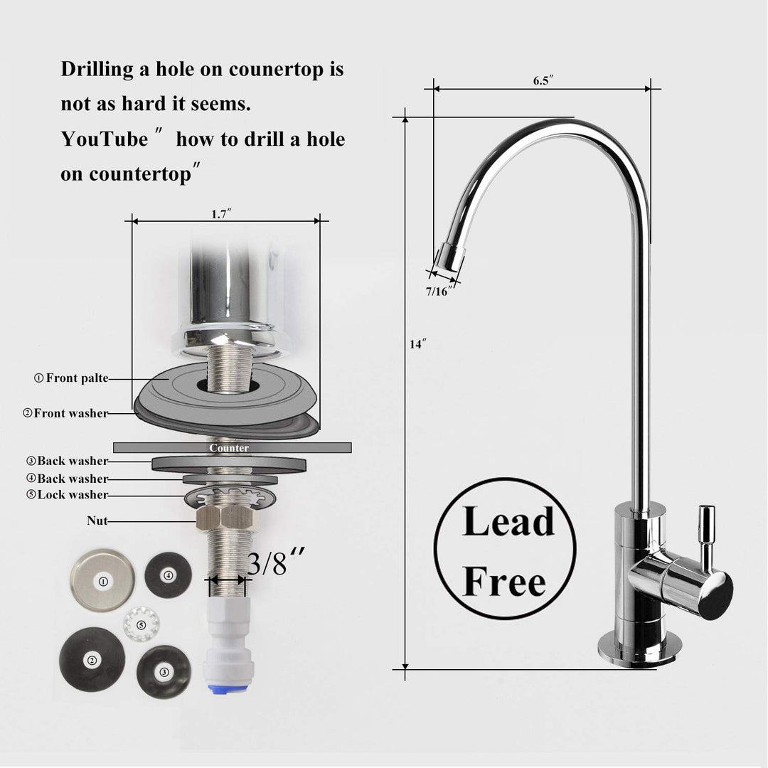 Geekpure 6-Stufiges Umkehrosmose-Trinkwasserfiltersystem mit DI-Filter TDS bis 0-75GPD