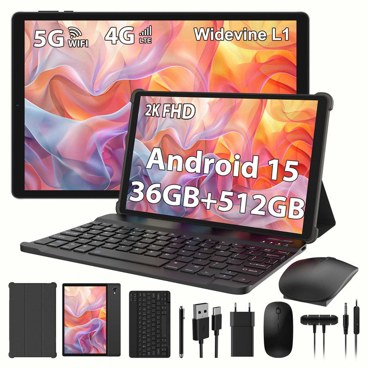 2K 10.6 Zoll Android 15 Tablet, 4G LTE+5G WiFi, 36GB RAM+512GB ROM (2TB TF), Octa-Core, 2000 * 1200F