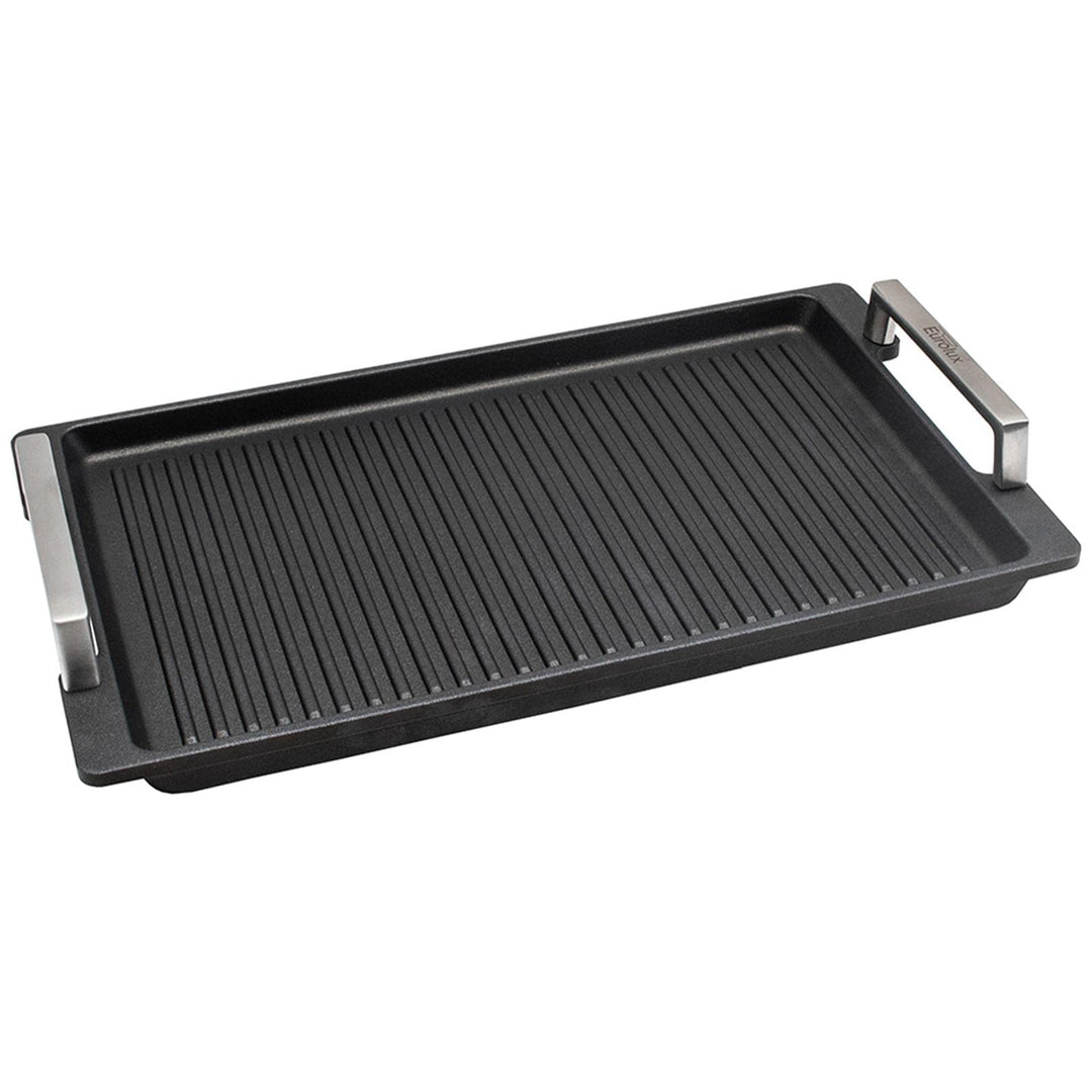 Eurolux geriffelte Grillplatte 41 x 24 cm - induktive vollflächig gerillte Servierplatte Aluguss bes