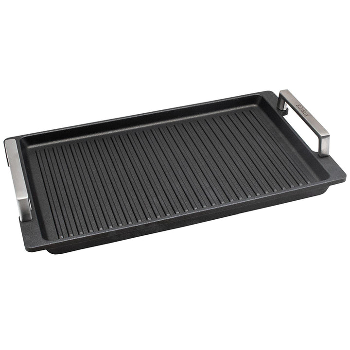 Eurolux geriffelte Grillplatte 41 x 24 cm - induktive vollflächig gerillte Servierplatte Aluguss bes
