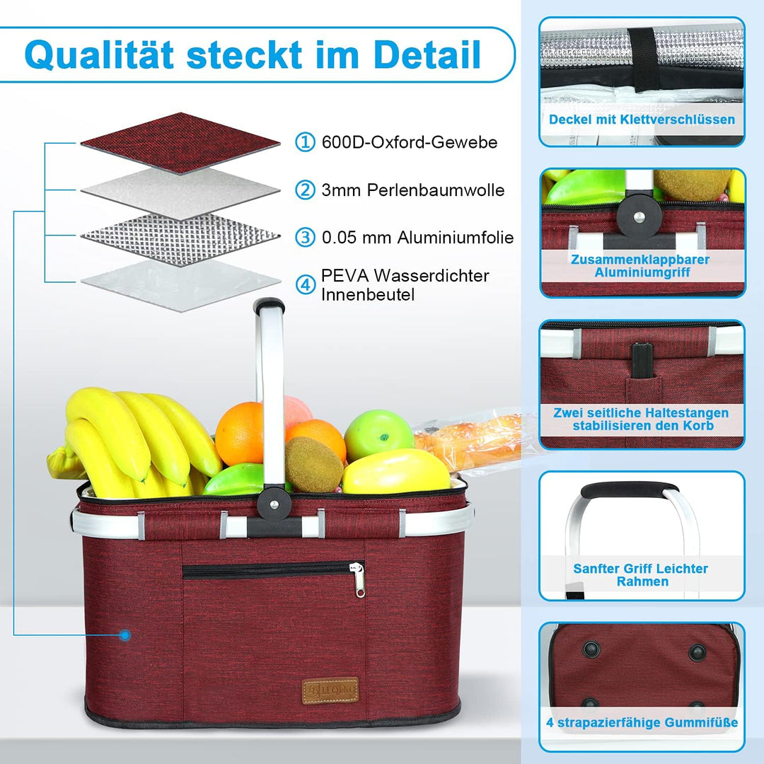 LIQINGG 35L Kühltasche Einkaufskorb Grosse isolierte Kühlkorb Lunchtasche Thermotasche für Büro Camp