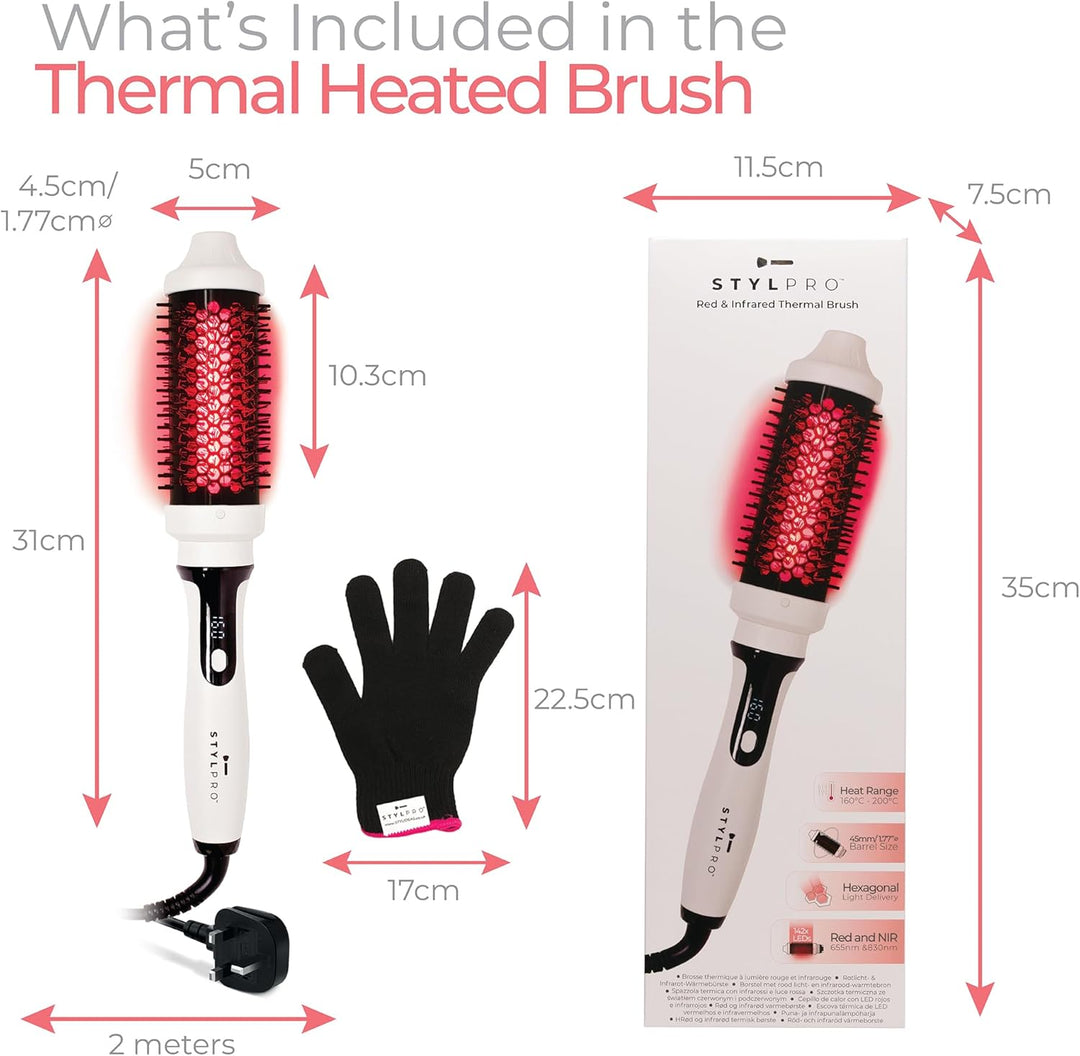 STYLPRO Thermobürste mit roten und nahen Infrarot-LEDs - 58 NIR + 84 rote LEDs, keramischer Zylinder