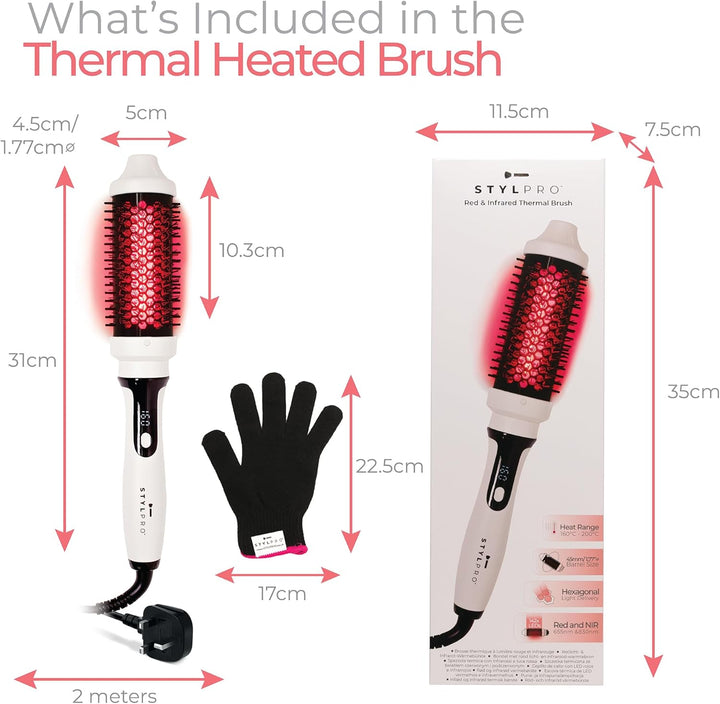 STYLPRO Thermobürste mit roten und nahen Infrarot-LEDs - 58 NIR + 84 rote LEDs, keramischer Zylinder