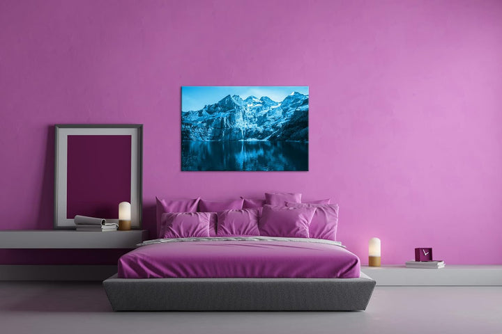 deyoli Bergsee Oeschinensee Schweiz Format 80x60 Effekt: Monocrome Blau als Leinwandbild, Motiv fert