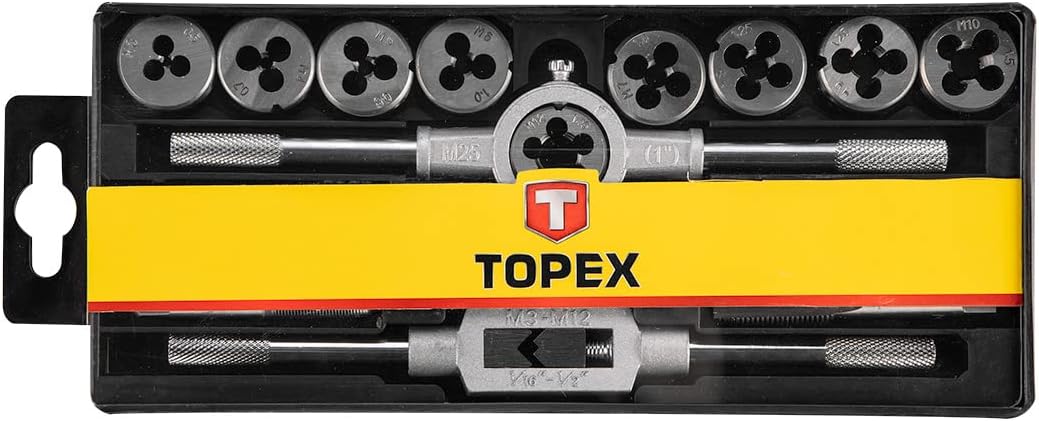 Satz Gewindebohrer und Schneideisen bestehend aus: 9 männlichen, 9 Schneideisen, portamaschi, portaf