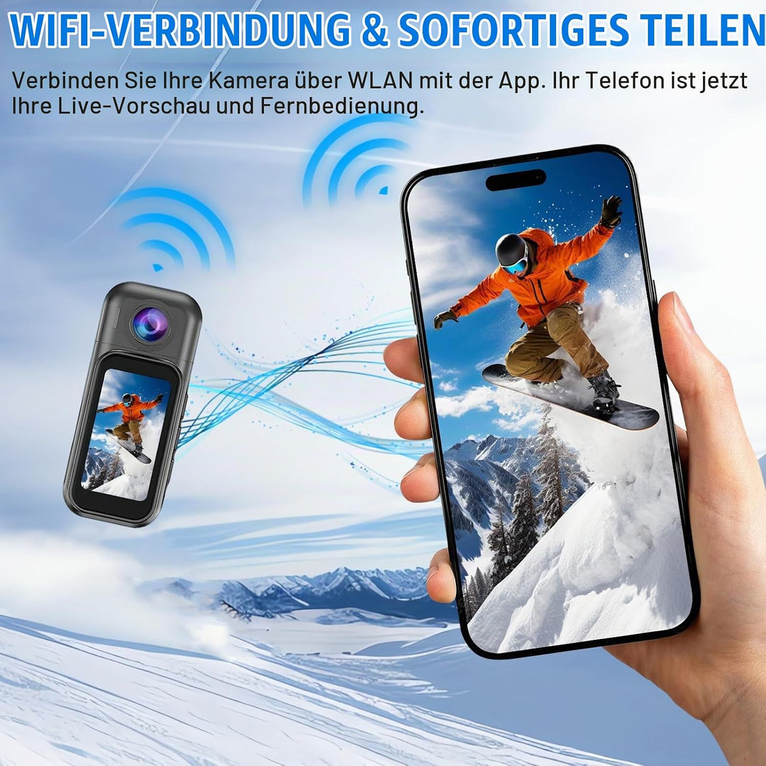 7JI Körperkameras 4K 180°Drehbar mit Ladekoffer,2400mAh Pocket Action Kamera,30m/98ft Wasserdicht,1.