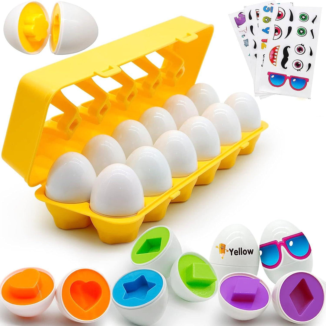 MOONTOY Montessori Eier Spielzeug für 1 2 3 Jahre Jungen Mädchen, Passende 12 Pcs Farbe & Form Erken