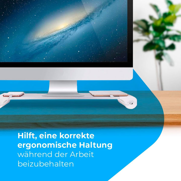 NK Tragbarer Monitorständer - Anti-Rutsch Aluminium, Computer-Riser, 4 USB-Ladeanschlüsse, 22W, bis