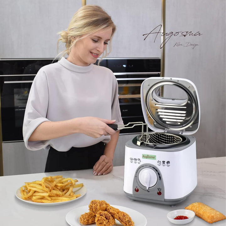 Augosma Mini Fritteuse Mit öl | 850-950W l Kapazität: 1 Liter l Sichtfenster l Frittierkorb aus Edel