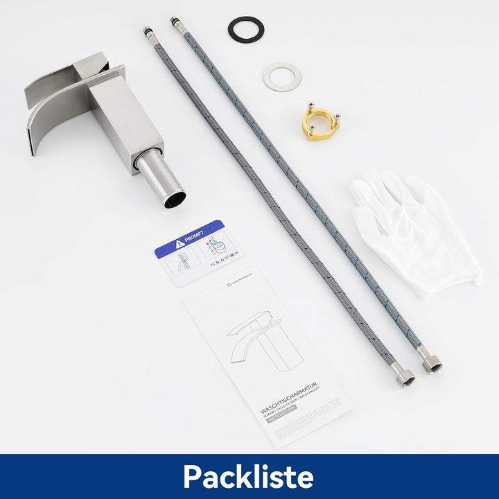 CECIPA Wasserhahn Bad, Waschtischarmatur Wasserfall, Armatur Badezimmer Edelstahl, Waschbecken Armat