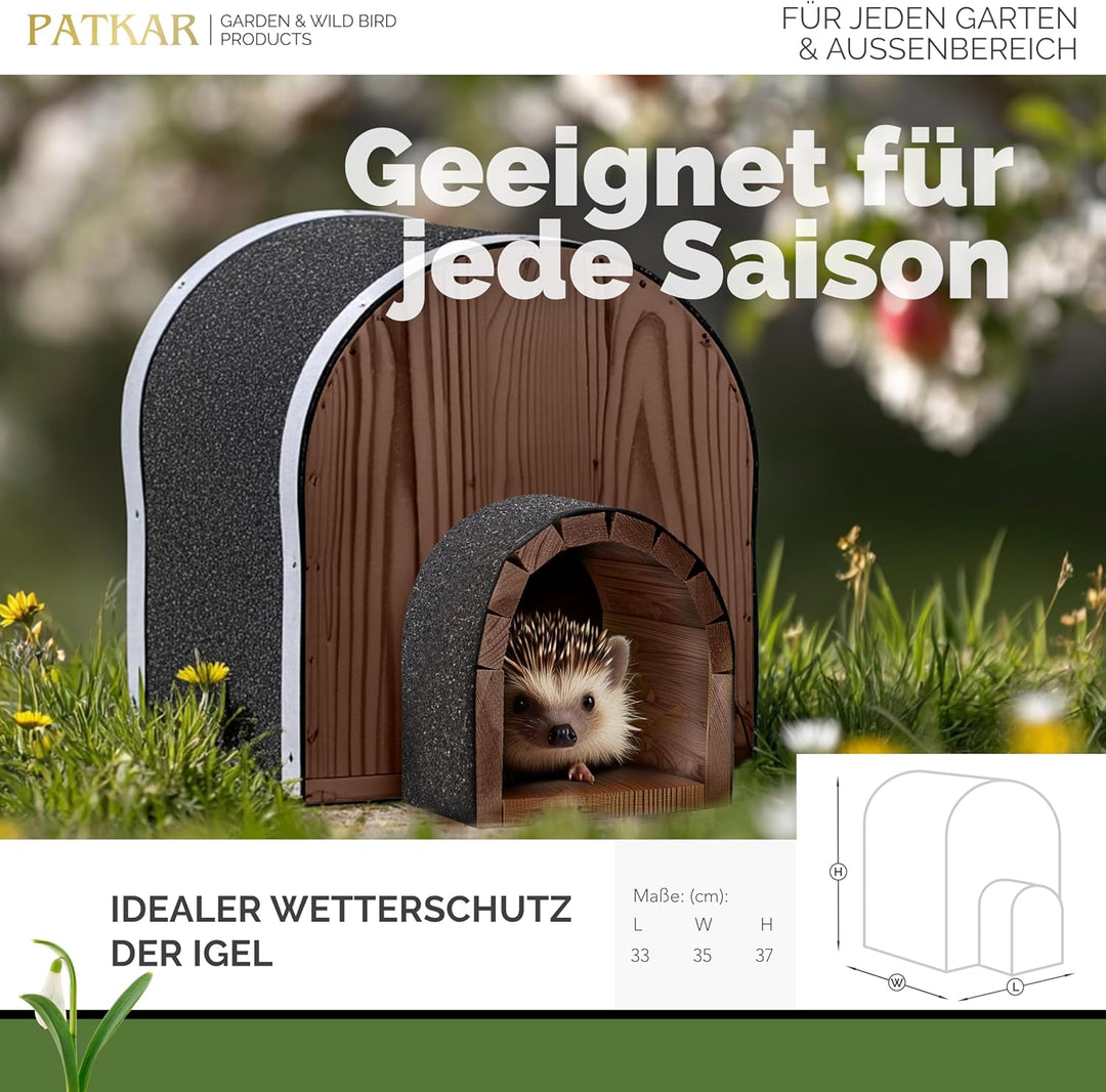 PATKAR Igelhaus Winterfest mit Boden [SCHÜTZT VOR FRESSFEINDEN] - Premium Igelfutterhaus (Made in Eu