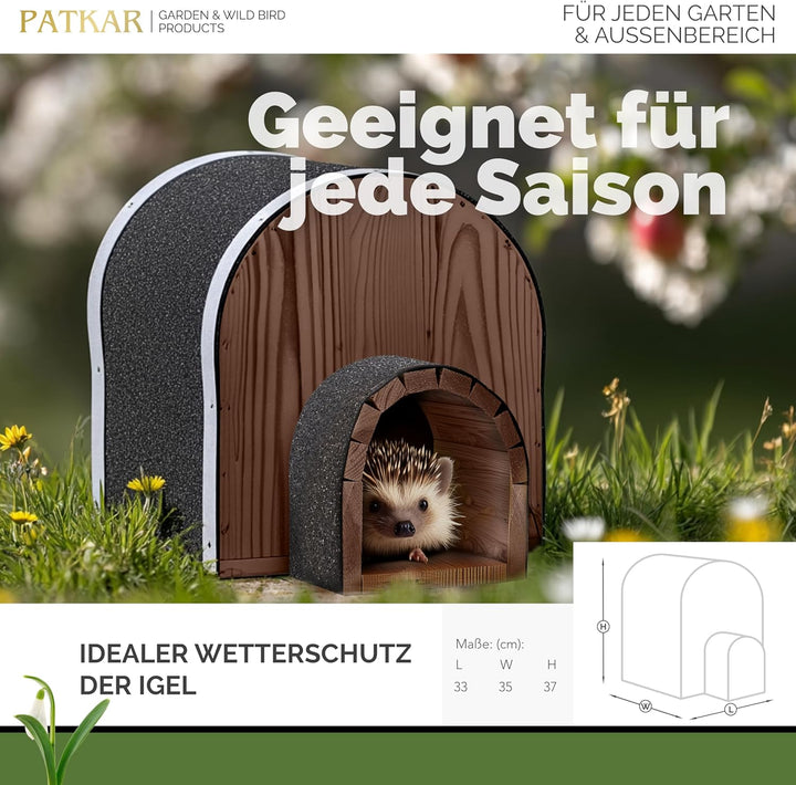 PATKAR Igelhaus Winterfest mit Boden [SCHÜTZT VOR FRESSFEINDEN] - Premium Igelfutterhaus (Made in Eu