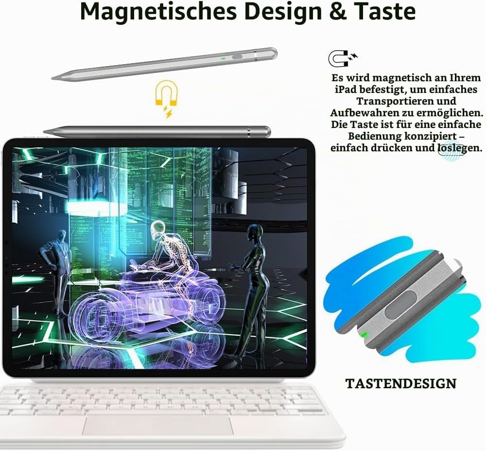 KIROSA Stift für iPad 2018-2023, iPad Stift mit USB-C Schnellladung, Neigung &amp; Handflächenabweisung,
