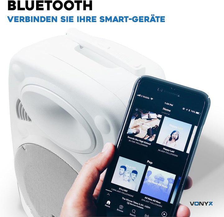 Vonyx Verve46 - Partybox Bluetooth Lautsprecher Gross, 15 Zoll, 1000 Watt, Mobile Akku PA Anlage, Ka