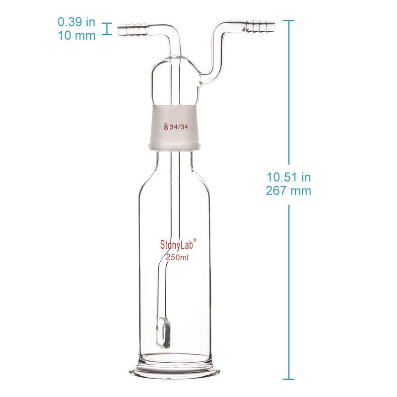 stonylab Gaswaschflasche, Borosilikatglas 34/34 Stopper Gas Bubbler Gaswaschflasche mit Frittenschei