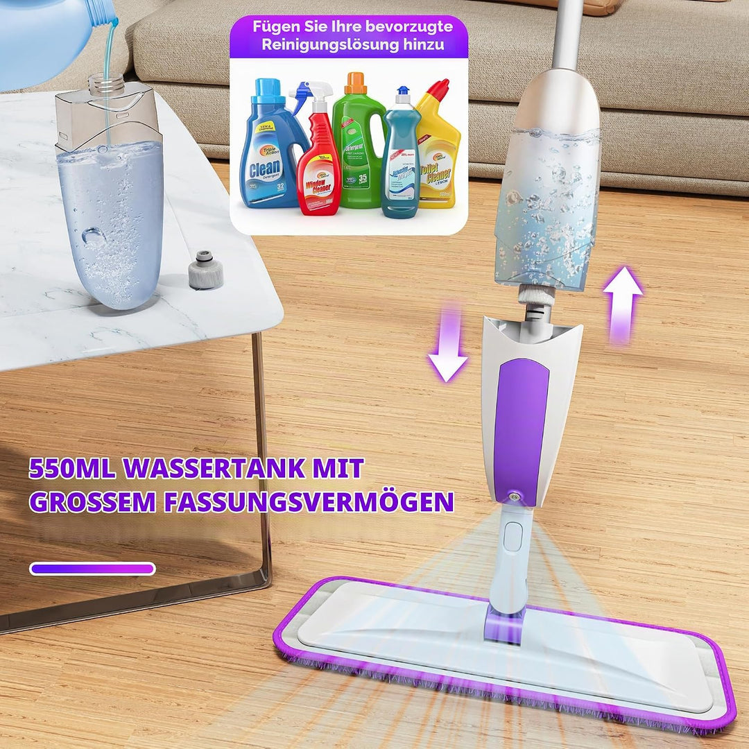 Wischer mit Sprühfunktion Sprühwischer - SEVENMAX Wischmopp Bodenwischer mit Sprühfunktion und 3 Mik